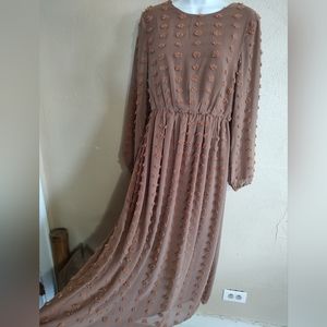 GORGEOUS Brown Fuzzy Swiss Dot Dress SZ Small Medium Classic Formal Demure